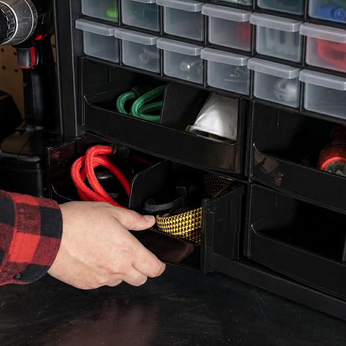 IRIS USA 32-Drawer Organizer with 4 Bins and Dividers, Garage Tool, Black | Wall mountable, Stackable, Hardware, Electronics, Teacher Toolbox, Small Parts, Nuts & Bolts, Screws - Image 4