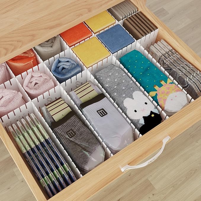 Adjustable Drawer Dividers Organizer for Kitchen, Bedroom, Dresser, Socks, Underwear, Makeup Storage, White (8) - Image 7