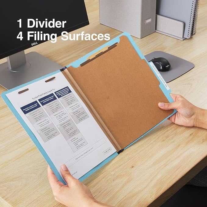 Staples Pressboard Classification Folder, Letter Size, 1 Divider, 2/5‑Cut Top Tab, Light Blue, Durable Construction, 20/Box - Image 7