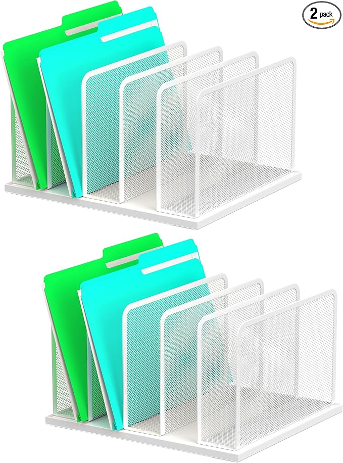 Kuntine.B 5-Section Upright Desk File Organizer White 2 Pack | Vertical, Mesh, Metal, Assembly, Stability, Sturdiness, Organization, Standing by KuntineB