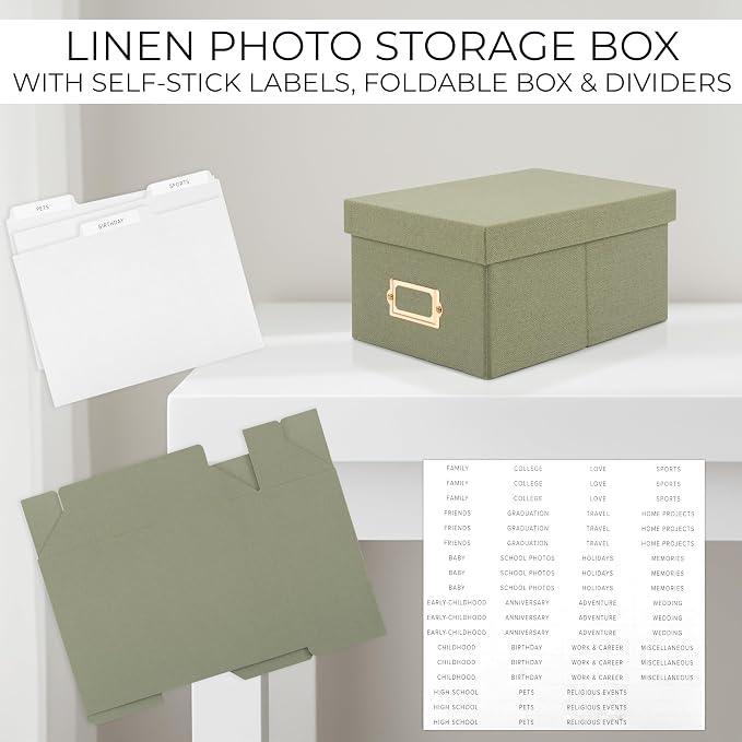 ZICOTO Decorative Photo Storage Box - Sturdy Linen Photo Organizer with Dividers is Perfect to Store Up to 850 Pictures and 4x6 Photos - Portable Scrapbook Storage Containers with Lid - Image 9