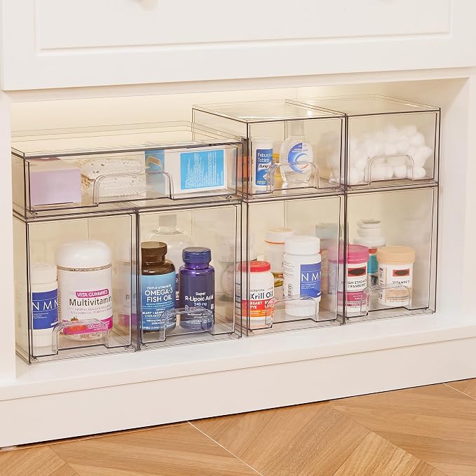 Vtopmart Clear Stackable Storage Drawers, 2 Pack Tall Plastic Organizers | Clear Pull-Out Drawers, Stackable Design for Skincare, Cosmetics, Beauty Supplies, Vanity, Bathroom, Cabinet and Countertop - Image 7