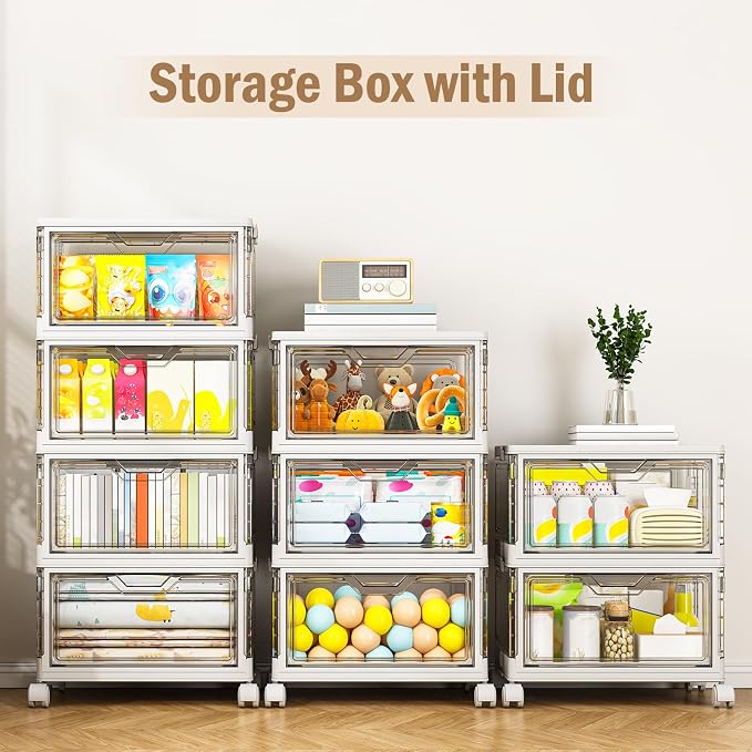Kmiectse Clear Storage Bins with Lids - 4 Tier 32qt Plastic Stackable Bins | Clear Storage Bins with Lids - 4 Tier Plastic Bins with Wheels, Stackable Storage Bins, Closet Organizers Box - Image 6