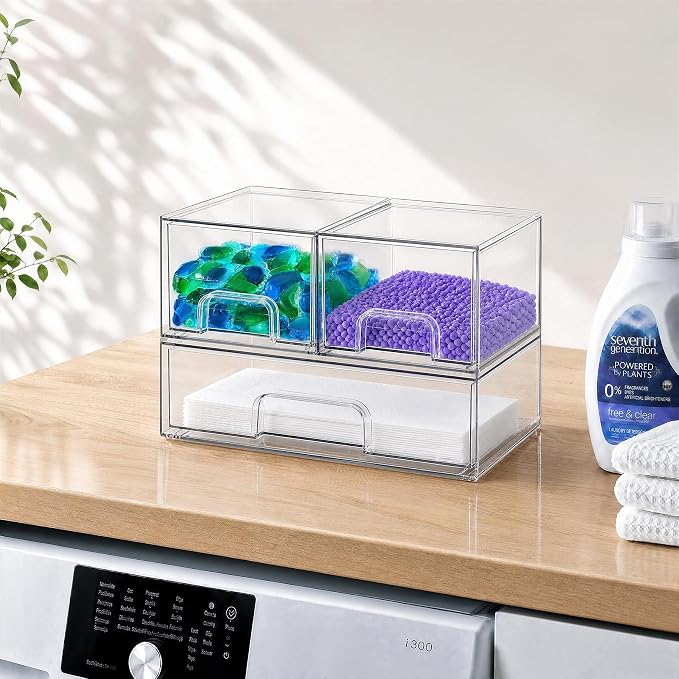 Clear Stackable Storage Drawers, Acrylic Bathroom Makeup Organizer, Plastic Bins for Art Tool & Sketch, Durable Containers for Countertop, Cabinet, Vanity, Medicine Organization - Image 8