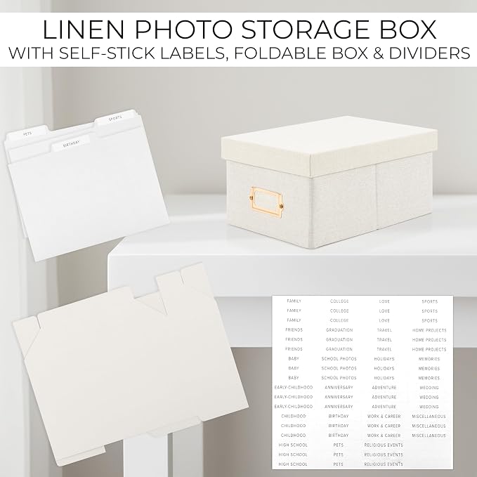 ZICOTO Decorative Photo Storage Box - Sturdy Linen Photo Organizer with Dividers is Perfect to Store Up to 850 Pictures and 4x6 Photos - Portable Scrapbook Storage Containers with Lid - Image 9