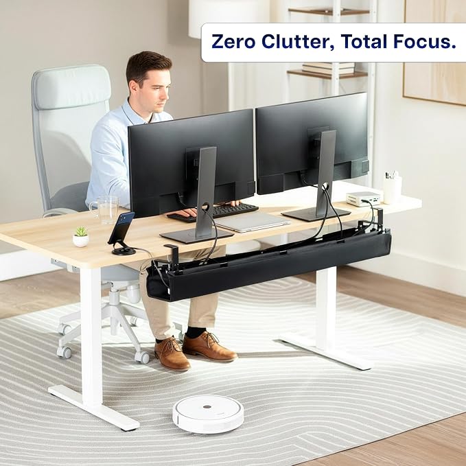 VIVO Clamp-on Under Desk 47 inch Fabric Cable Management Tray, Wire Concealer, Power Strip Storage, Workspace Organization, Easy Fold Down Access, Black, DESK-AC47F-C - Image 9