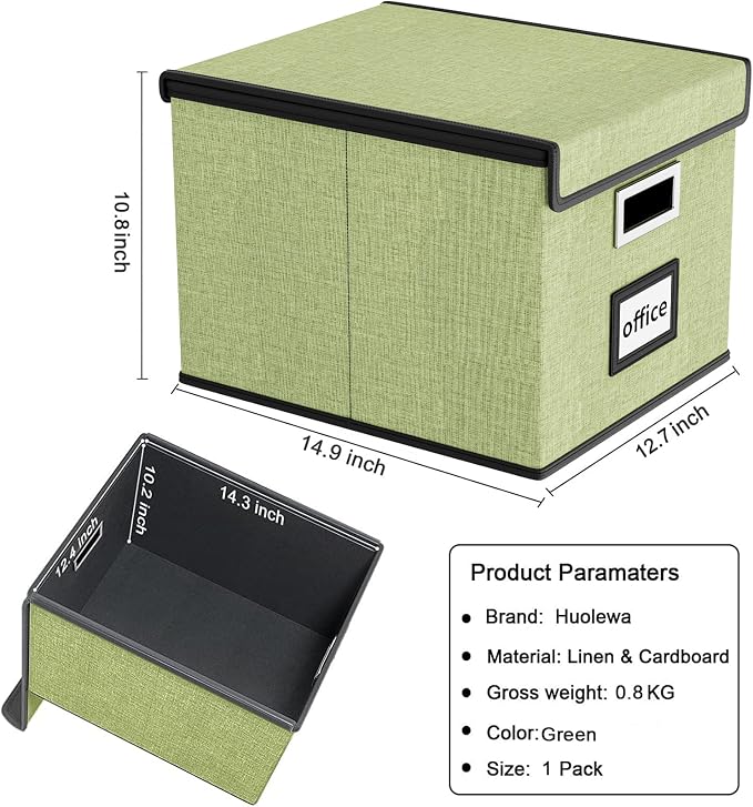 File Organizer Box with Lids, Collapsible File Folder Organizer | File Box with Plastic Slides for Office Document Storage, Filing Bin for Letter Size Hanging File Folders (1 Pack, Green) - Image 7