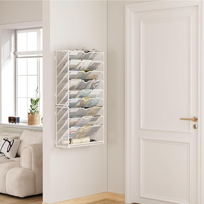Lavatino 10-Tier Hanging Wall File Folders Organizer - White Metal Mesh Paper Magazine Document Mail Holder File Organizer for Office School Home Wall Mount or Desk Supplies Organization - Image 8