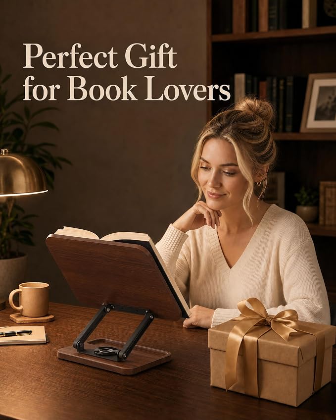 Adjustable Book Stand, Book Holders for Reading Hands Free | Ergonomic Stand for Cookbooks, Bibles, Laptops & Tablets with Page Clips and 360° Rotation - Image 9