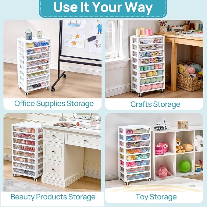 Vtopmart 8 Tier Rolling Cart with Drawers, Clear Plastic | Removable Dividers, Visible Storage, Sturdy Design, For Building Blocks, Toys, Art, Office & Craft Supplies - Image 7