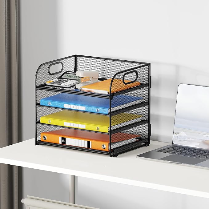 Lavatino Paper Organizer for Desk, 4-Tier Desk Organizer Tray, Mesh Desktop File Organizers with Handle, Office Classroom Organization and Storage-Black - Image 6