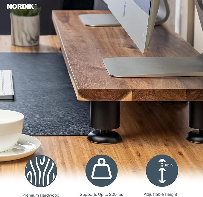 Nordik Dual Monitor Stand Riser -Hardwood Acacia Monitor Shelf (42x10.5 in) | Premium Handmade Acacia Wood Monitor Stand - Easy to Assemble Monitor Riser - Double Monitor Riser with Storage Organizer - Image 7