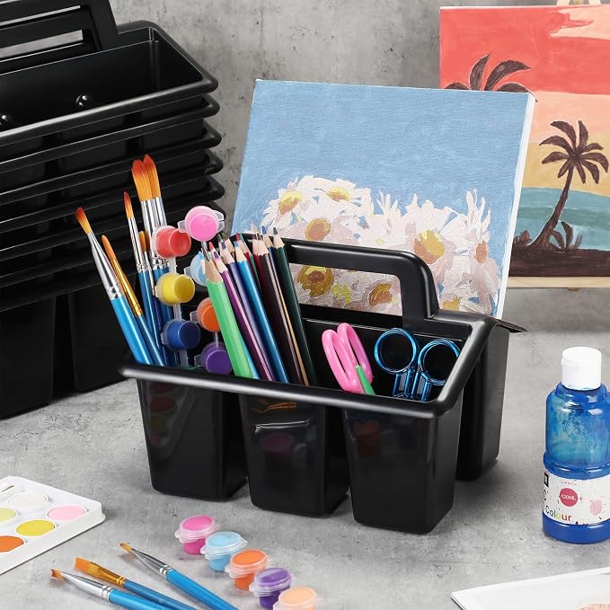 WILLBOND 12 Pcs Classroom Storage Caddies Stackable Utility Caddies with 4 Compartment Plastic Caddy with Handle Portable Storage Bins Organizers for Kids Schools Art Craft Supplies - Image 6