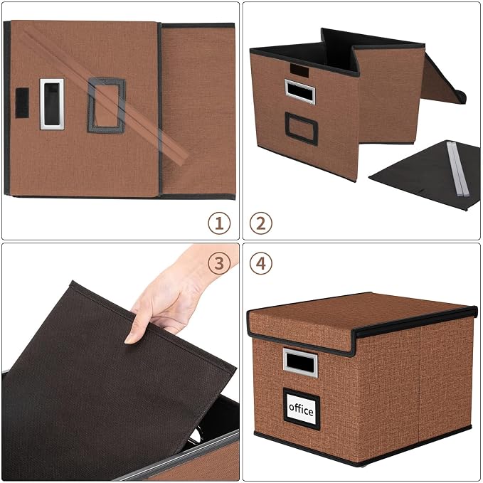 Upgrade Portable File Organizer Box with Lid,Large Linen Hanging Office Document Storage Box with Lid,Collapsible Filing&Storage Box for Office/Decor/Home-14.9x12.7x10.8in,1pk-without folders | File Box with Plastic Slides for Document Storage, Filing ... - Image 7