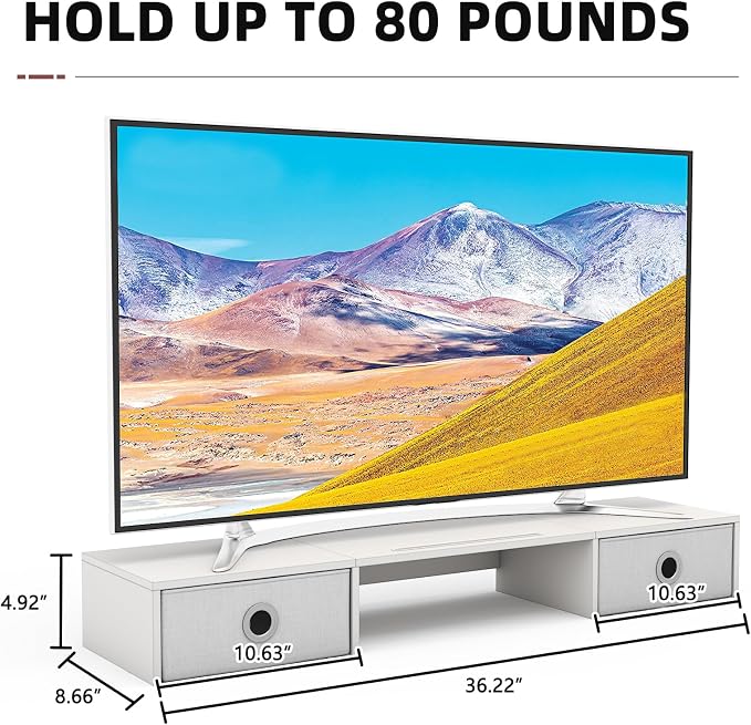 YAOHUOO Dual Monitor Stand with LED Light 2 Drawers, Computer Monitor Riser for 2 Monitors, Large Desktop Organzier with Storage for PC/Laptop/Computer/TV Screen/Printer - Image 7