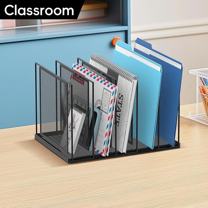 File Organizer for Desk, 5-Section Vertical File Sorter, Paper Holder Organizer Standing Metal File Folder for Office Home Classroom, Black 2 PACK - Image 9