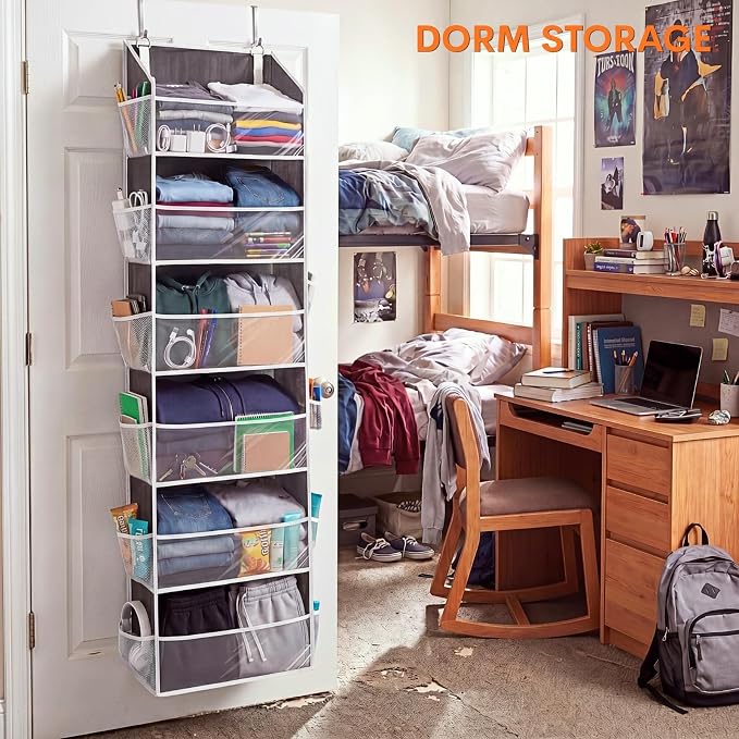 Over Door Organizer with 6 Large Pockets | 6 Transparent Front Pockets & 12 Mesh Side Pockets, 80 lbs Weight Capacity Hanging Storage for Toys, Shoes, Diapers, Pantry - Image 7