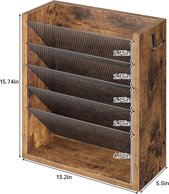 Mail Organizer Wall Mounted, 6-Slot Hanging File Organizer with Key Holder | Mail Sorter, Wood Letter Holder for Envelopes Bills Magazine Folders Papers Accessories for Home Office, Rustic Brown - Image 7