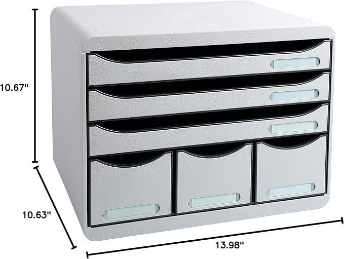 Exacompta - Store-Box Office Plus - 6 Drawer Set - 270 x 355 x 271mm, 3 A4+ Drawers + 3 Accessory Drawers, Stackable, Light Grey - Image 3