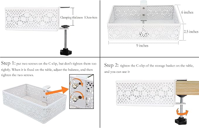 Under Desk Drawer, Clamp on Desk Organizer Under Table Hanging Desk Storage | Under desk organizer: clamp on desk drawer, under desk basket, hanging desk organizer, clamp on under table shelf, no-drill - Image 6