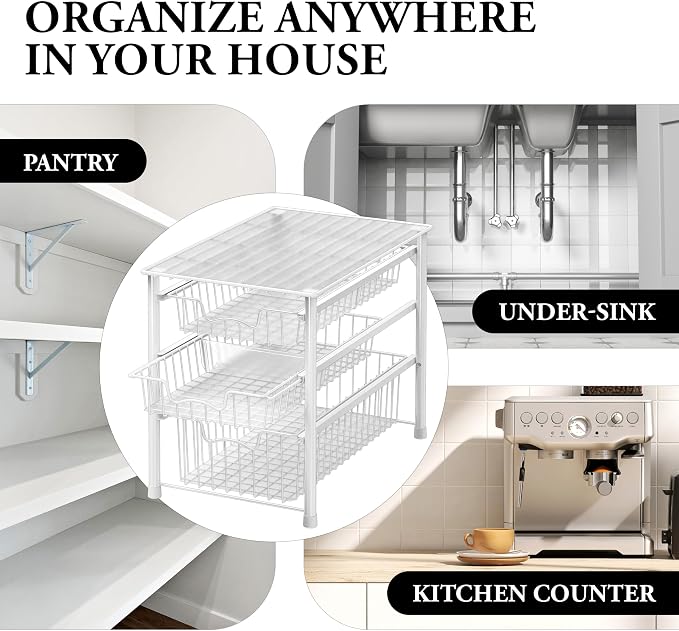 Simple Houseware Stackable 3 Tier Sliding Basket Organizer Drawer, White - Image 8