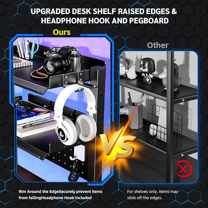 Metal Clamp On Desk Shelf,Storage Shelves with Pegboard and Pencil Holder | 2-Tier Adjustable 16 inch Above or Under Heavy Duty Desktop Organizer with Headphone Holder for Desk Accessories (Black) - Image 7