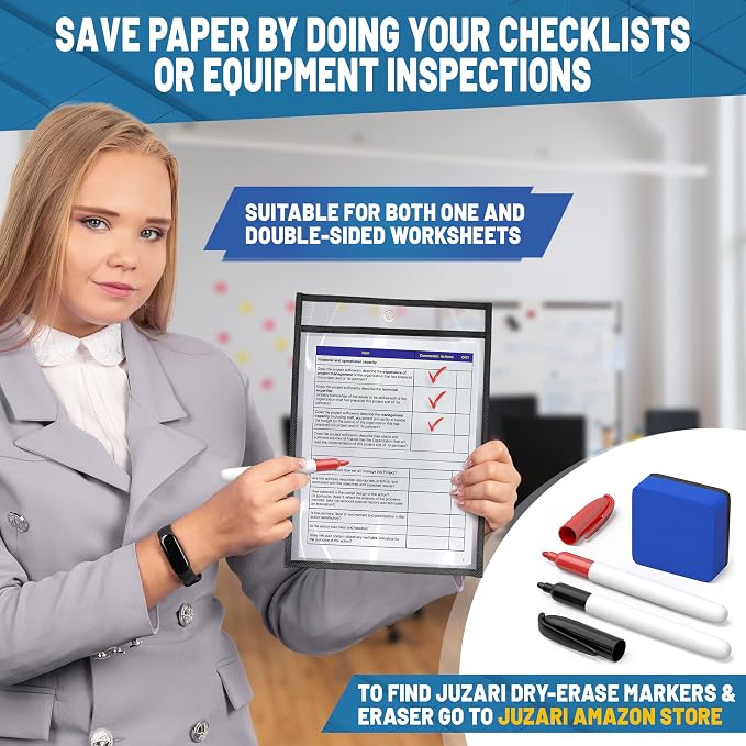 30 Pack Job Ticket Holders 8.5x11 - Work Order Plastic Sleeves for Documents - 8 1/2 x 11 Shop Ticket Holders - Heavy Duty Sheet Protectors - Dry Erase Pocket Sleeves - Dry Erase Clear Pocket Sleeve - Image 7