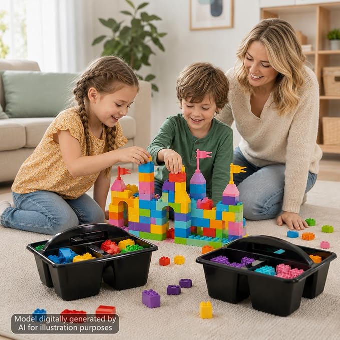 6 Pack Assorted Colors Classrooms Caddy 4 Compartment Classroom Caddy Compartment Caddies Set Table Caddies Classrooms with Handle for Classroom Organization Table Desk Office Supplies(Black) - Image 7