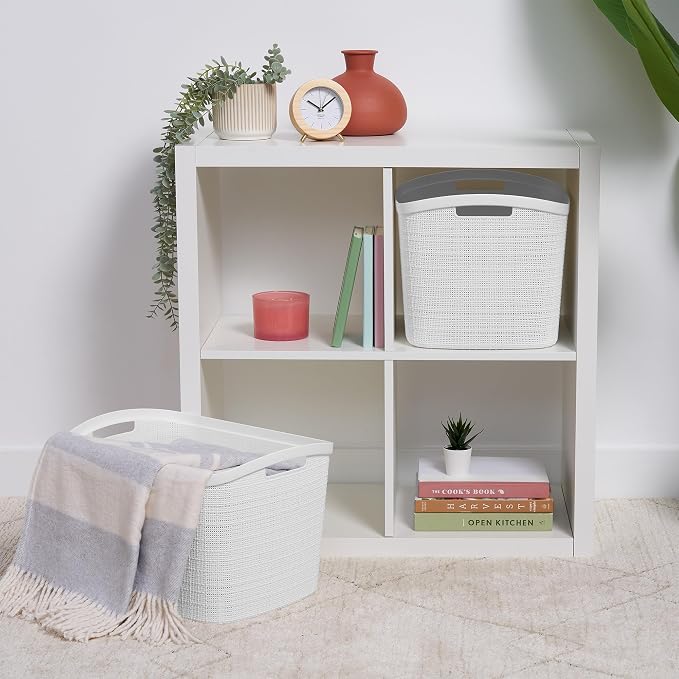 Curver Set of 2 XL 30.5L Jute Decorative Plastic Organization and Storage Baskets - Perfect Bins for Home Office, Closet Shelves, Kitchen Pantry and All Bedroom Essentials, White - Image 9