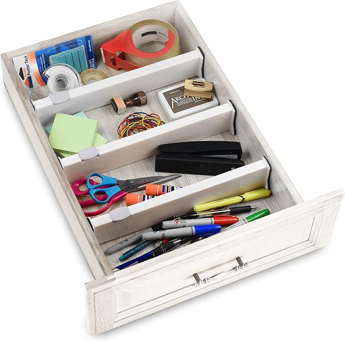 RAPTUROUS Adjustable Drawer Dividers 4 Pack, 2.5" High, 13-22" Long, Dresser Drawer Organizer for Bedroom, Closet, Kitchen, Nursery, Office, Strong Hold, Soft Foam Edges, White - Image 6