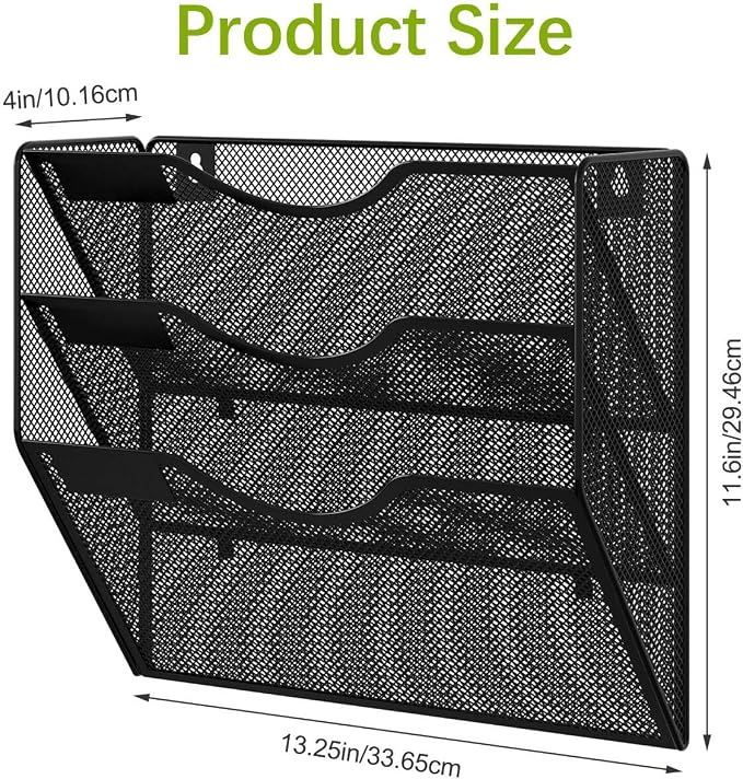 EasyPAG 3 Pocket Mesh Wall File Organizer, Hanging Paper Folder Holder with Classify Label, Vertical Wall Mount Mail Organizer for Office Home Classroom, Black - Image 7