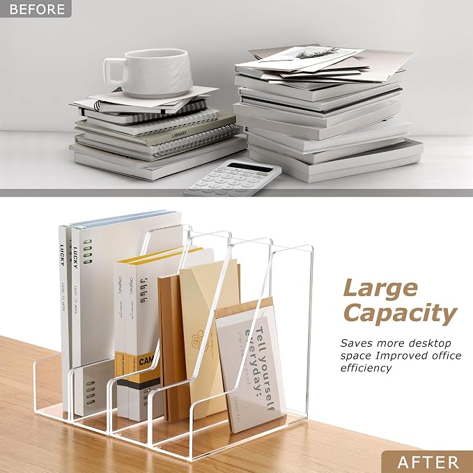 SANRUI 4 Pack Clear Acrylic Vertical File Organizer, Desk Organizer and Storage Bins Holding for Magazines, Binders, Notebooks, Envelopes, Multi-purpose Document Organizer for Home Office - Image 8