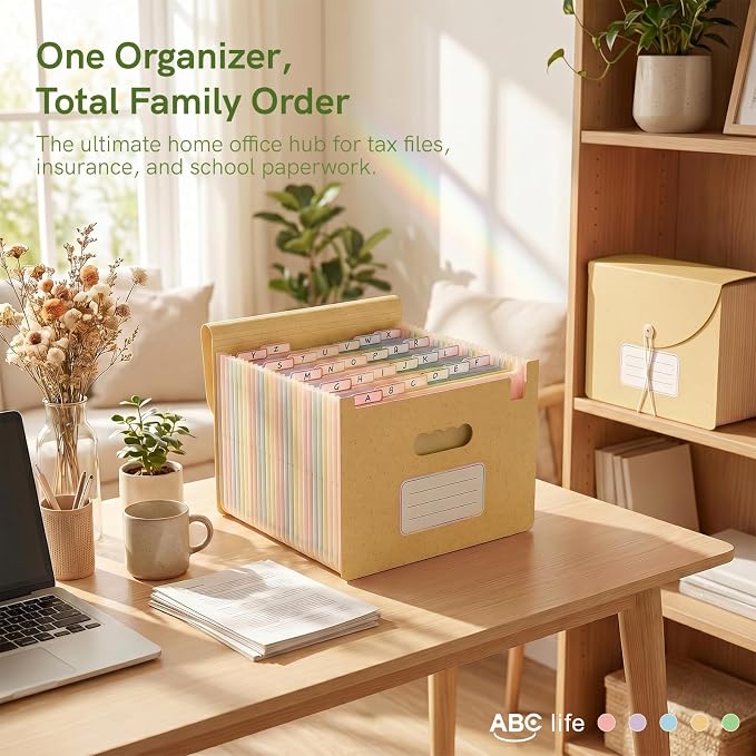 ABC life 26 Pockets Accordion File Organizer, Butter Yellow | Expanding File Folder for Letter/A4 Size, Portable Document Holder with A-Z Tabs for Tax Receipt, School, Home, Office - Image 6