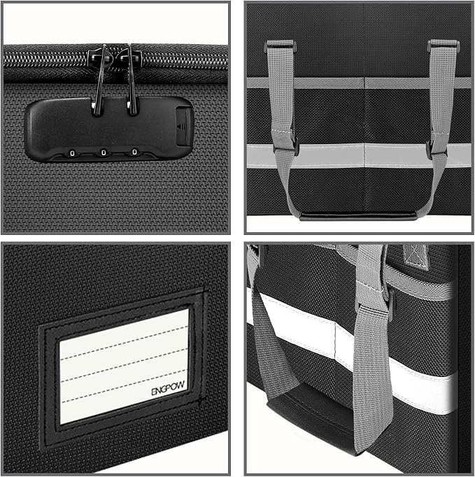 ENGPOW File Box with Lock,Fireproof Document Box with Zipper&Pockets,Collapsible File Organizer Filing Storage Cabinet with Handle,Portable Home Office Safe for Hanging Letter/Legal Folder,Black - Image 9