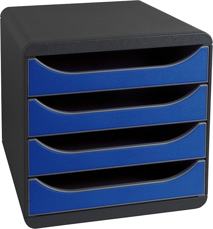Exacompta - Ref 310703D - BIG-BOX Desktop Drawer Set - 4 x 55mm Drawers, Suitable for A4+ Documents, 347 x 278 x 267mm, 100% Recycled Plastic - Black/Royal Blue - Image 8
