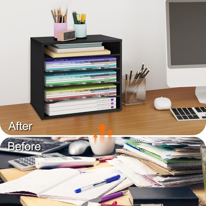 EMERIT 4-Tier Adjustable Paper Organizer, Large Capacity Book Shelf for Textbooks/Magazines/Office Files, Wooden Dividers, 7 lbs per Shelf, Black - Image 6
