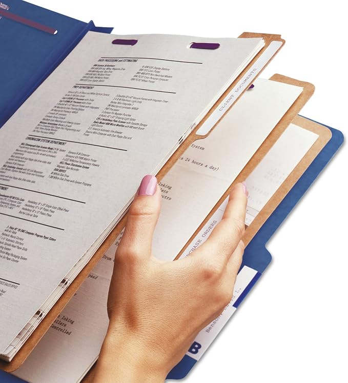 Smead Pressboard Classification File Folder with SafeSHIELD Fasteners, 3 Dividers, 3" Expansion, Legal Size, Dark Blue, 10 per Box (19096) - Image 9