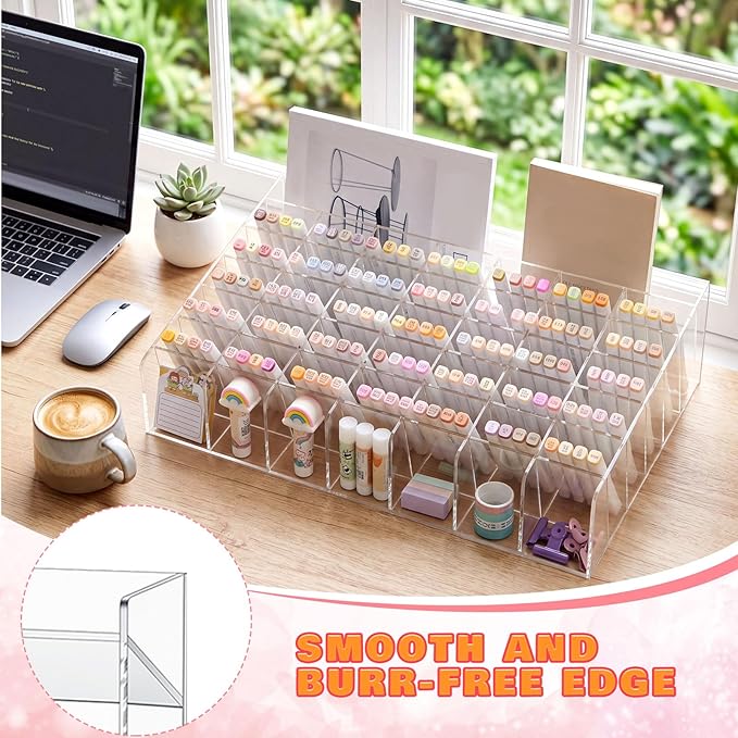 MotiMind Acrylic Pen Organizer Storage for 520 Markers Vertical Marker Organizer Acrylic Pen Display Holder for Office Desk Desktop Stationery Pencil Storage, Clear, 21 x 4 x 14.5 - Image 6