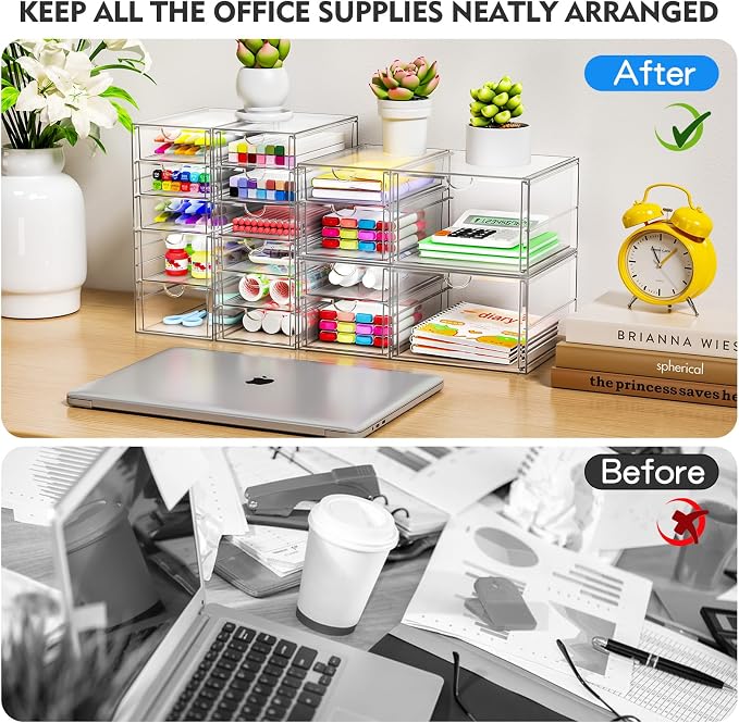 ARSTPEOE Acrylic 13-Drawer Storage & Makeup Organizer for Desk, Bath | Smooth-glide drawers, clear acrylic, stackable, dustproof, wipe-clean, for eyeliners, lip liners, markers, push pins,pen - Image 7