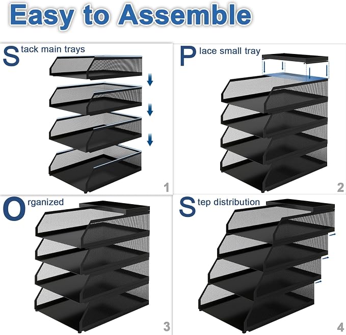 Natwind 4-Tier Stackable Metal Mesh Desk Paper Tray Organizer,Black | Desktop Accessories for Office Supplies, Letter Tray For Paper Storage ,File Document Holder For Home School Classroom - Image 8