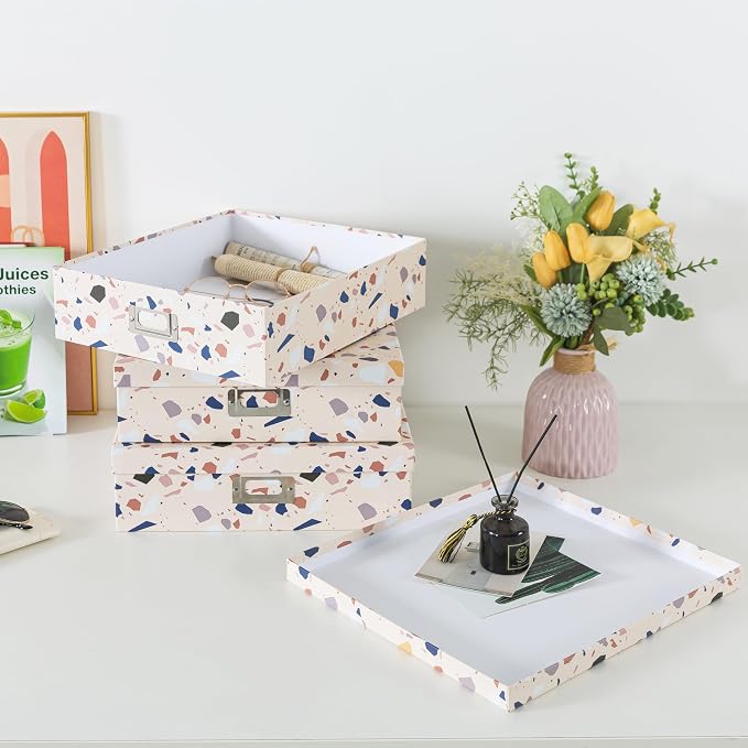 Soul & Lane - Cardboard Storage Boxes with Lids, Set of 3, Terrazzo | Cute Decorative Photo Box Set for Home Office, Nesting Keepsake and Memory Organizers for Scrapbooks and Documents - Image 8
