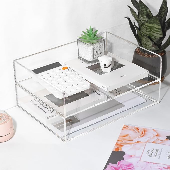 2 Pack Acrylic Paper Tray Organizer for Desk Clear File Organizer,Acrylic Desk Organizers and Accessories Sorter,Perfect for File Paper, Ipad, Letter, A4 Office File, Books, Notes. - Image 7