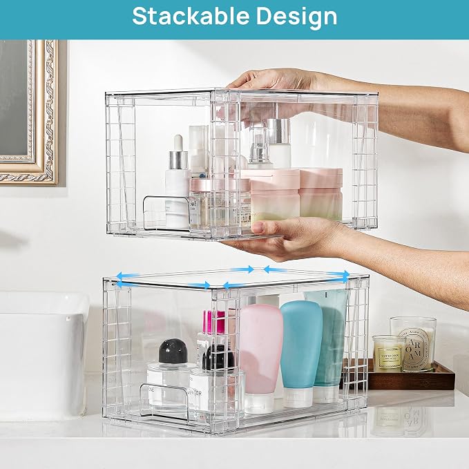 Vtopmart 6 Pack Large Stackable Storage Drawers | Easily Assemble Acrylic, Bathroom Closet Undersink Organizers, Plastic Bins for Kitchen Cabinets, Pantry, Makeup, Medicine - Image 7