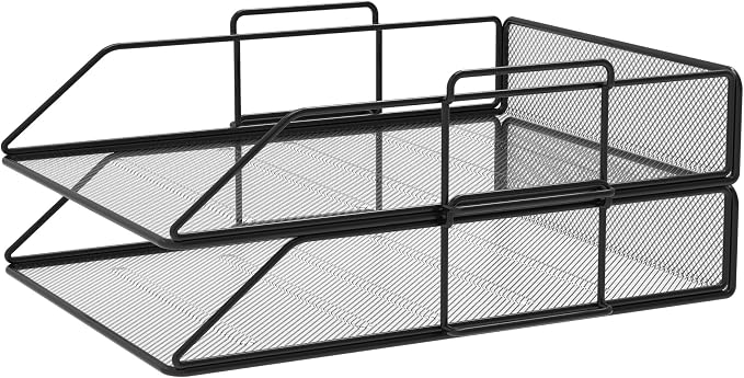 Pack of 2 Mesh Document Trays A4 Size Black. Stackable Trays, Desk Organizer, Desk Drawers, Office Files, Desk Accessories, Magazine Holder, Document Sorter - Image 7