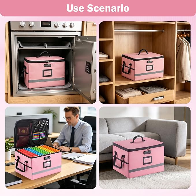 EXLIFBAG File Organizer, Fireproof File Box with Lids, Important Document Organizer Box with Lock, Portable File Folder Organizer with Handle - Image 7