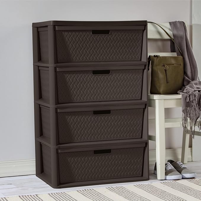 Brown Storage Drawer, A Wide Four-drawer Storage Tower, Assembled Without Tools, with Detachable Fabric Drawers and A Handle for Multi-functional Storage. Suitable for Living Rooms and Bedrooms - Image 5