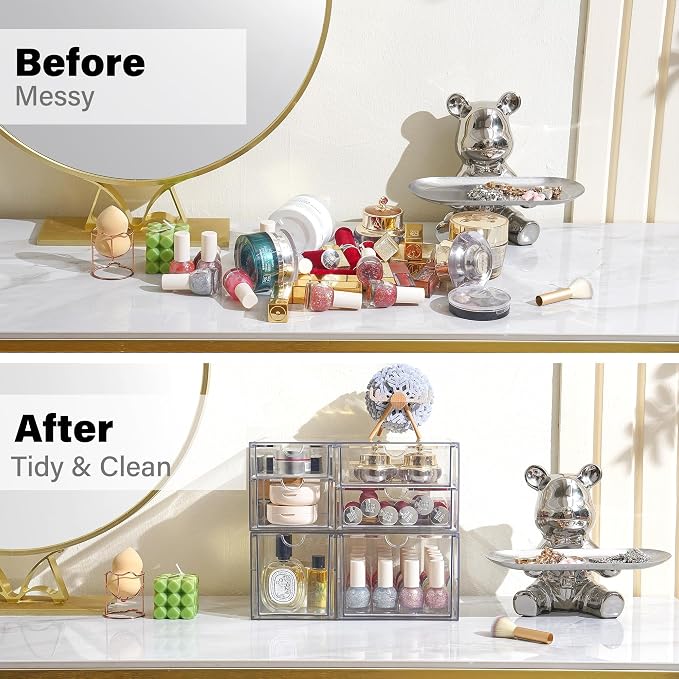 Prsildan Acrylic Makeup Organizer Clear Storage Drawer with 6 Small Drawers | Transparent, Vanity Organizers, For Bathroom Kitchen Cabinet Office Desk Under Sink, Set of 2 - Image 7