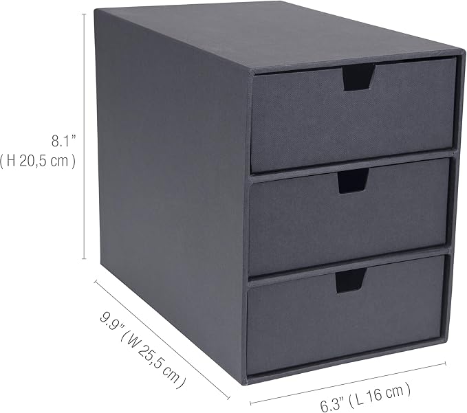 Bigso Ingrid 3-Drawer Fiberboard Desk Organizer for Office Supplies and Accessories - Stackable Makeup Drawer Organizer - 6.3in x 9.9in x 8.1in - Dark Grey - Image 3