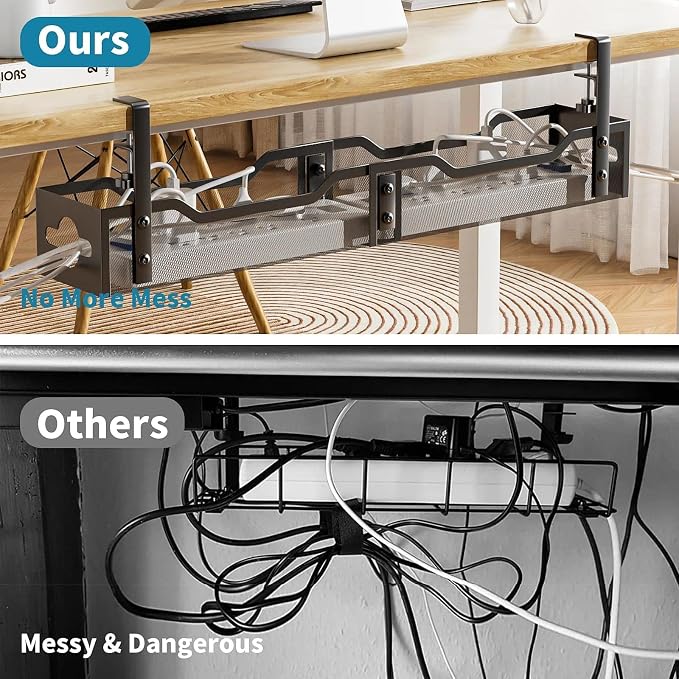 Under Desk Cable Management Tray 32'', Cable Management Under Desk No Drill, Cable Organizer with Clamp for Wire Management, Cord Organizer for Office, Home - No Damage to Table (Black) - Image 6