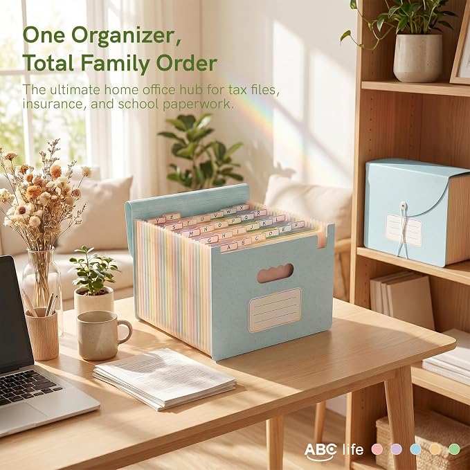 ABC life 26 Pockets Accordion File Organizer, Dusty Blue | Expanding File Folder for Letter/A4 Size, Portable Document Holder with A-Z Tabs for Tax Receipt, School, Home, Office - Image 6